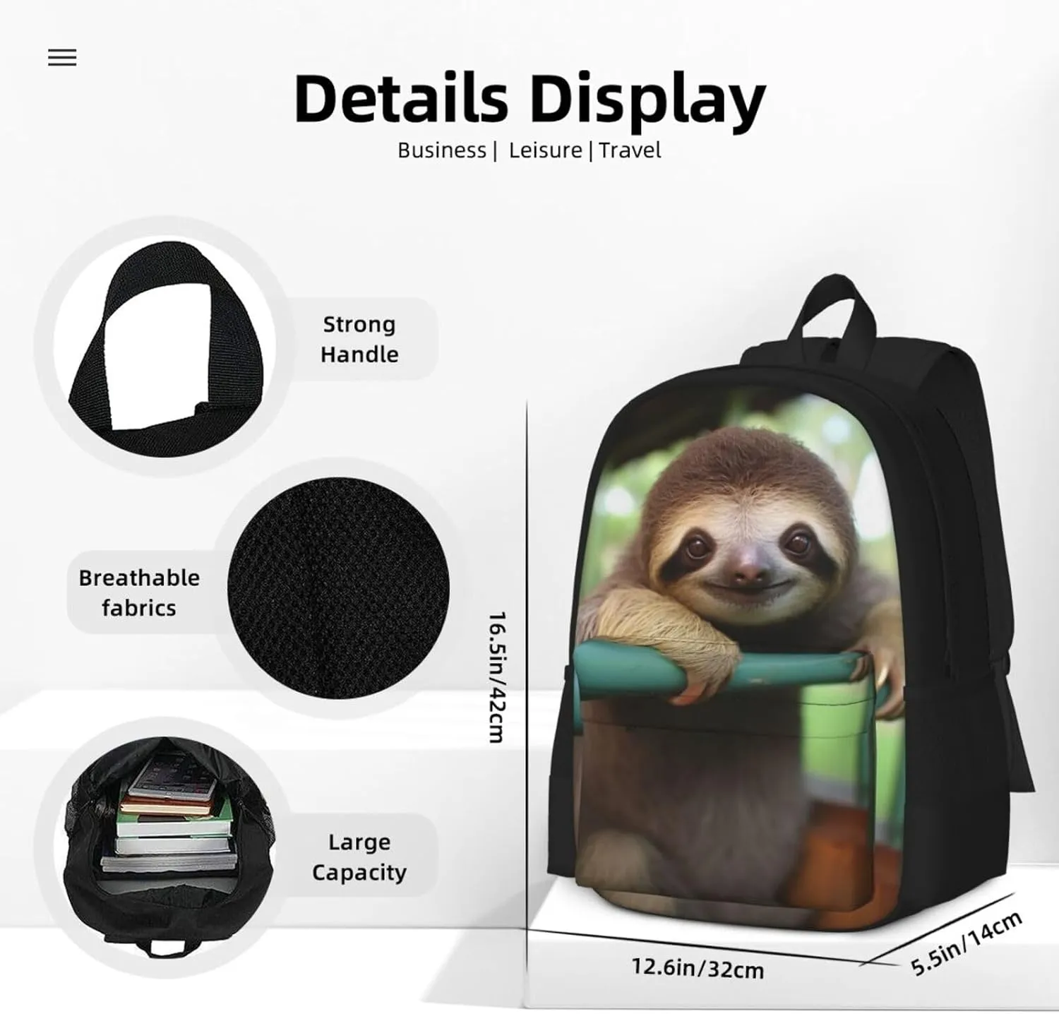 Girls 3D Cute Sloth Backpacks Bookbag Shoulder Bag for Unisex Laptop Bag Back to School