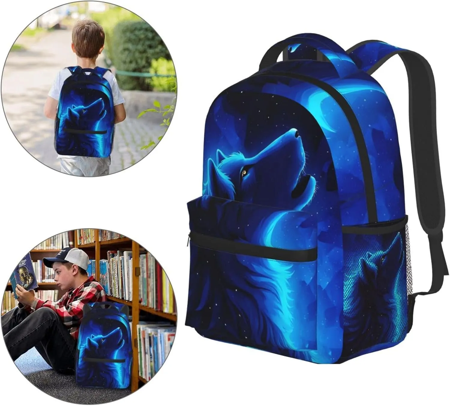 Girls 3D Galaxy Wolf Backpacks Boys Bookbag 16"Shoulder Bag Daypack for Teens 1-5th Grade