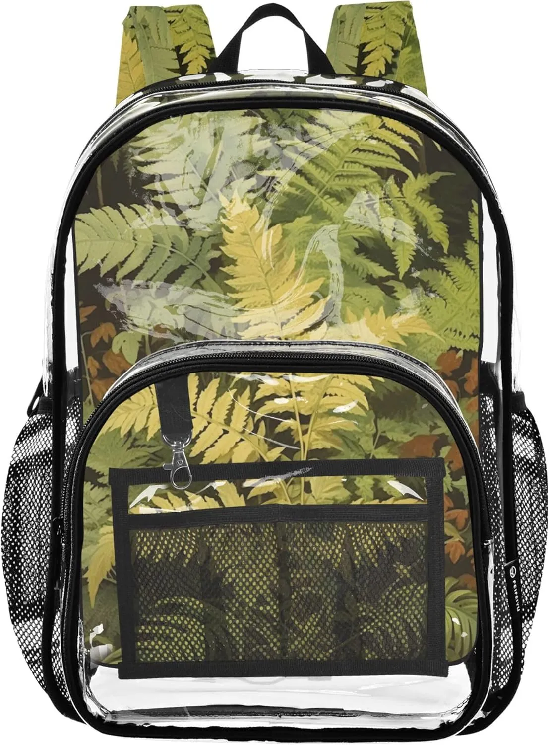 Girls Backpack for Kids Vintage Fern Botanical Green Women Clear Backpack Cute School Clear Shoulder Bag