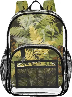 Girls Backpack for Kids Vintage Fern Botanical Green Women Clear Backpack Cute School Clear Shoulder Bag