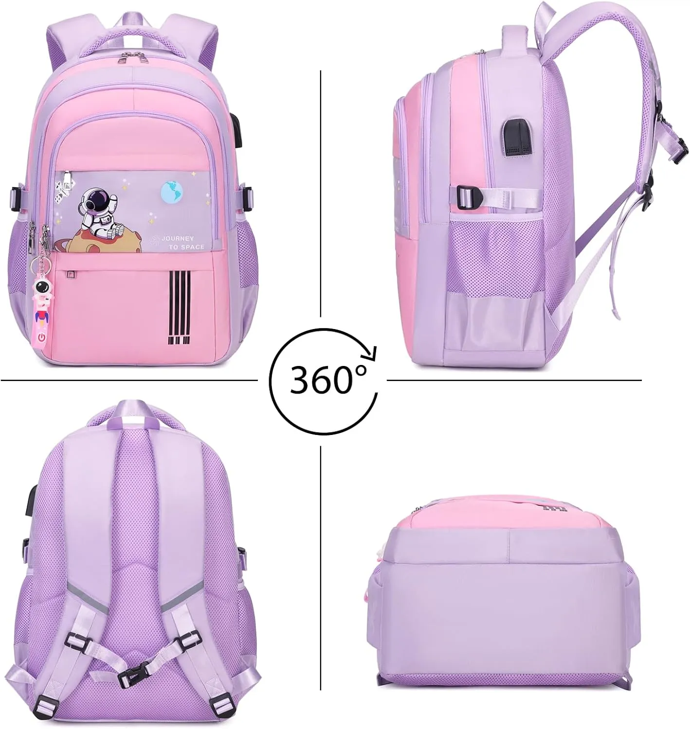 Girls' Backpack - Schoolbag for Kids & Teens, Waterproof & Lightweight, Elementary to Middle School, Casual Daypack with Lunch Bag Set