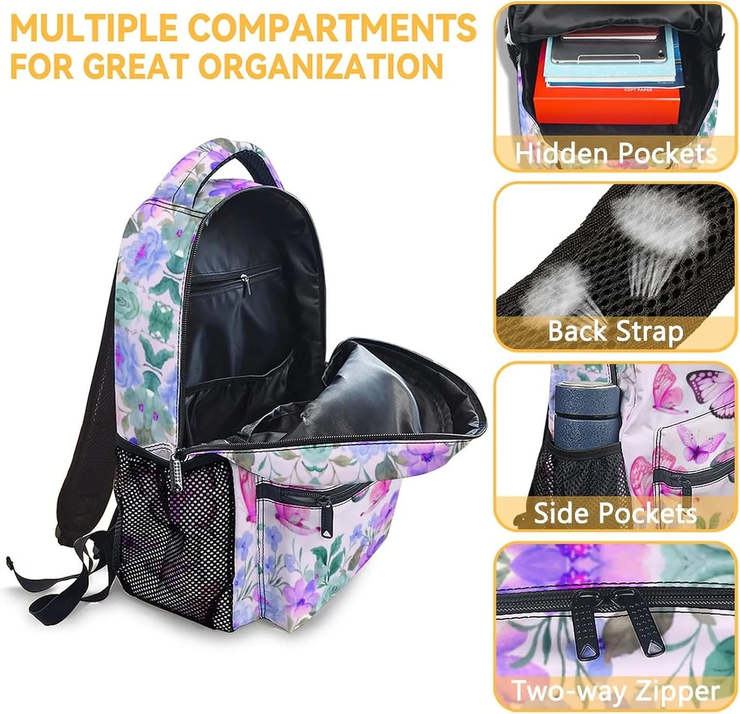 Girls Backpack Set with Lunch Box Pencil Case, Cute Butterfly Backpacks for Kids, Set of 3 Pink Bookbag Lunch Bag Pencil Pouch Matching Combo for School Elementary, Aesthetic School Suppies