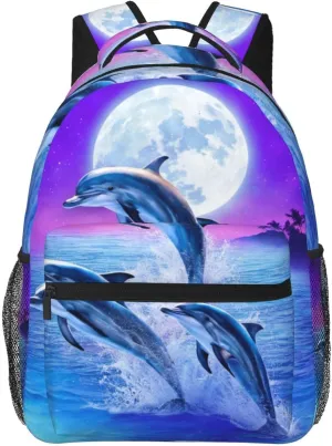 Girls Fantasy Galaxy Moon Dolphin Backpack Bookbag 16 Inch Shoulder Bag Daypack For 1-5th Grade