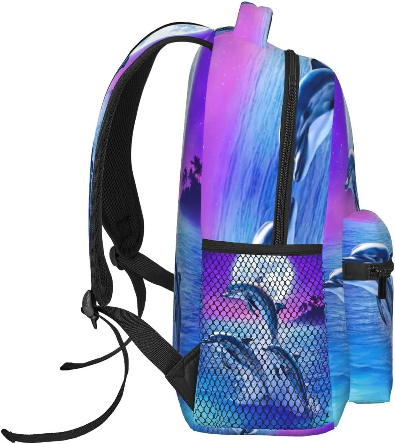 Girls Fantasy Galaxy Moon Dolphin Backpack Bookbag 16 Inch Shoulder Bag Daypack For 1-5th Grade