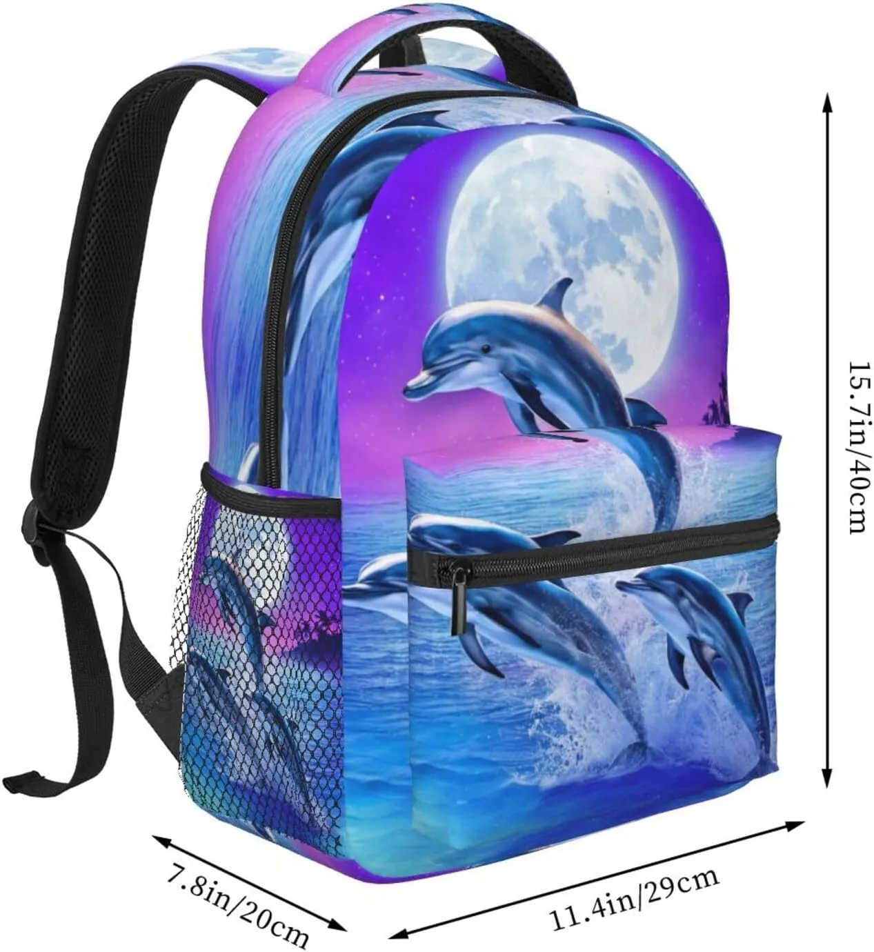 Girls Fantasy Galaxy Moon Dolphin Backpack Bookbag 16 Inch Shoulder Bag Daypack For 1-5th Grade