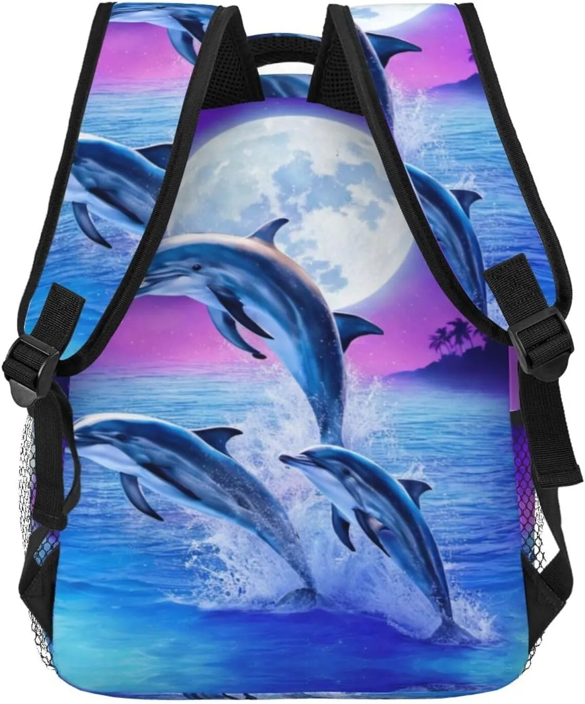 Girls Fantasy Galaxy Moon Dolphin Backpack Bookbag 16 Inch Shoulder Bag Daypack For 1-5th Grade