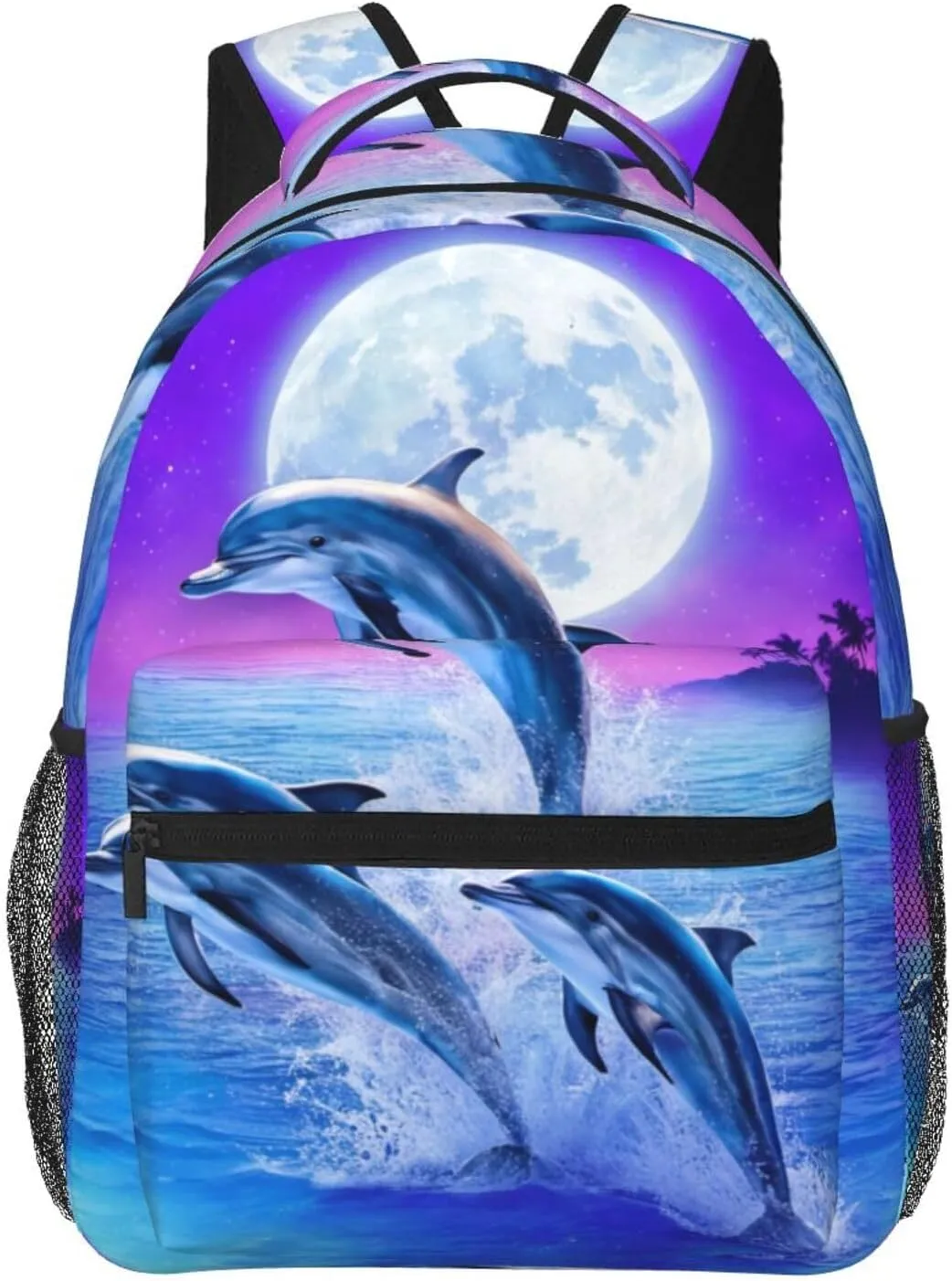 Girls Fantasy Galaxy Moon Dolphin Backpack Bookbag 16 Inch Shoulder Bag Daypack For 1-5th Grade