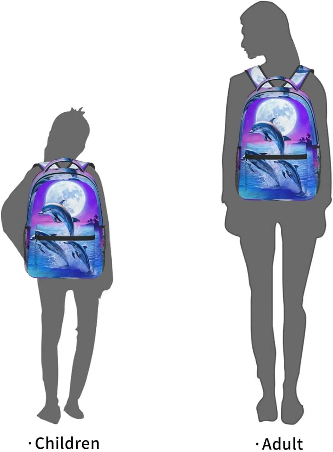 Girls Fantasy Galaxy Moon Dolphin Backpack Bookbag 16 Inch Shoulder Bag Daypack For 1-5th Grade