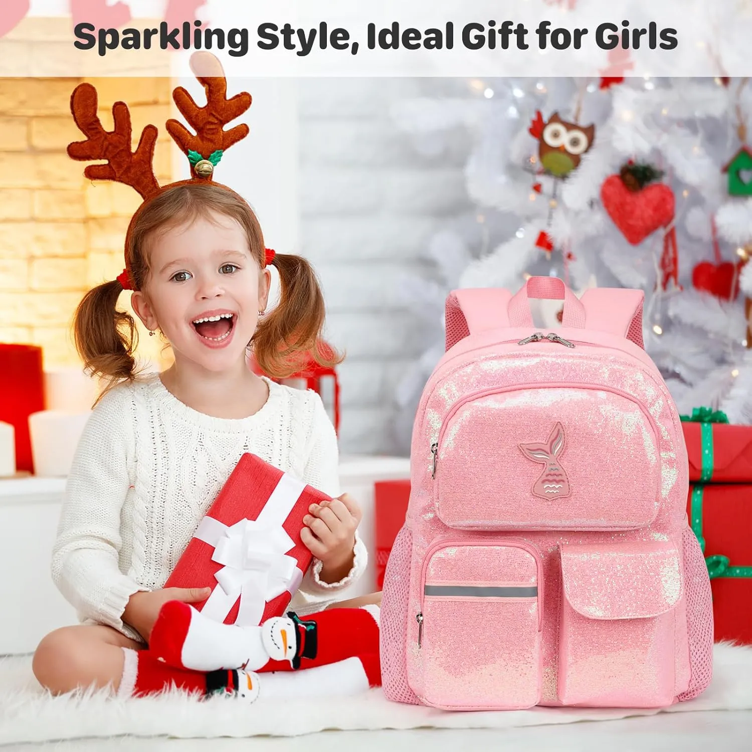 Glitter Kids Backpack for Girls - 15 Inch Backpack for Preschool Kindergarten Elementary 1st 2nd Grade, Lightweight School Bookbag for Girls 3 to 8, Glitter Pink