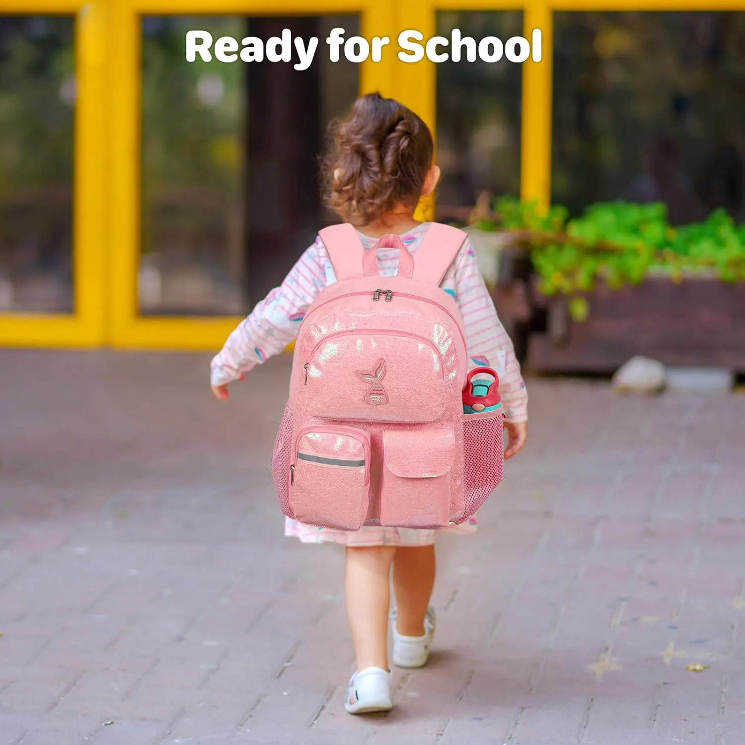 Glitter Kids Backpack for Girls - 15 Inch Backpack for Preschool Kindergarten Elementary 1st 2nd Grade, Lightweight School Bookbag for Girls 3 to 8, Glitter Pink