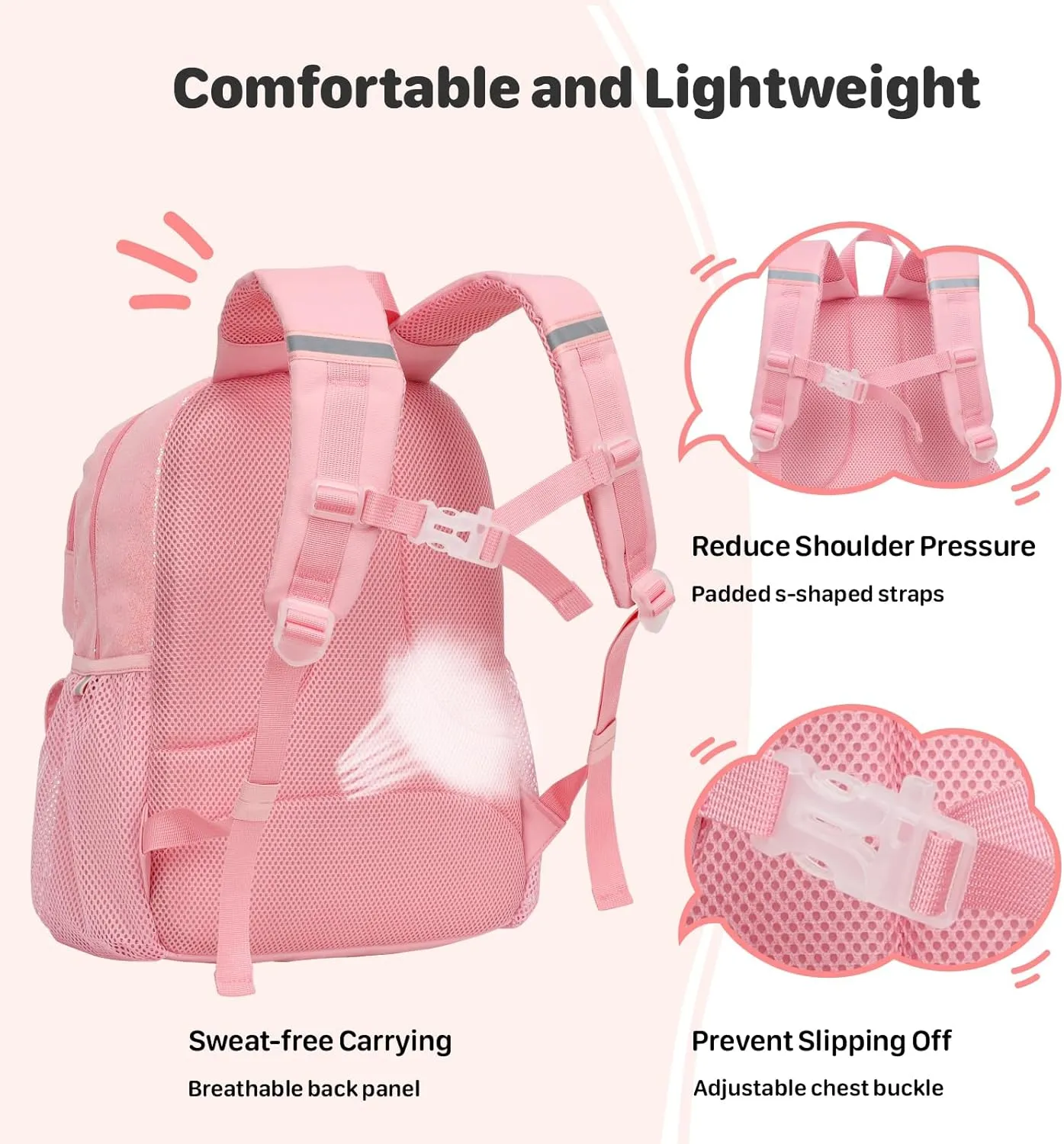 Glitter Kids Backpack for Girls - 15 Inch Backpack for Preschool Kindergarten Elementary 1st 2nd Grade, Lightweight School Bookbag for Girls 3 to 8, Glitter Pink