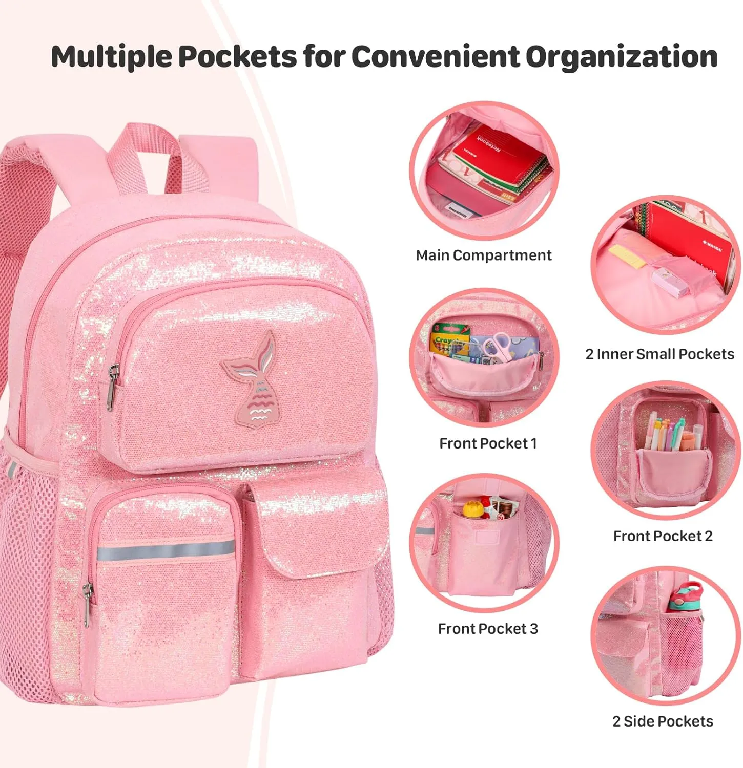 Glitter Kids Backpack for Girls - 15 Inch Backpack for Preschool Kindergarten Elementary 1st 2nd Grade, Lightweight School Bookbag for Girls 3 to 8, Glitter Pink