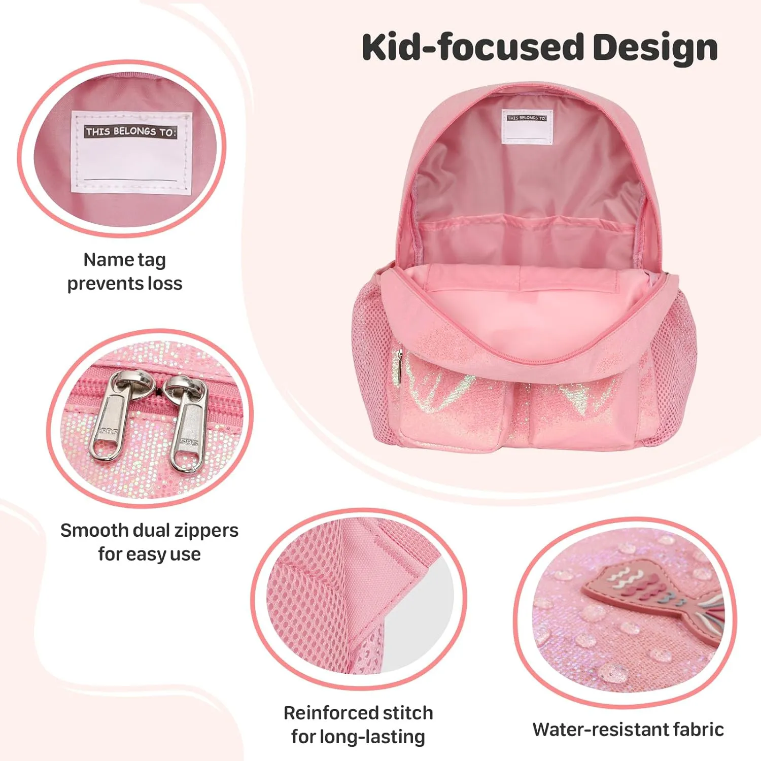 Glitter Kids Backpack for Girls - 15 Inch Backpack for Preschool Kindergarten Elementary 1st 2nd Grade, Lightweight School Bookbag for Girls 3 to 8, Glitter Pink