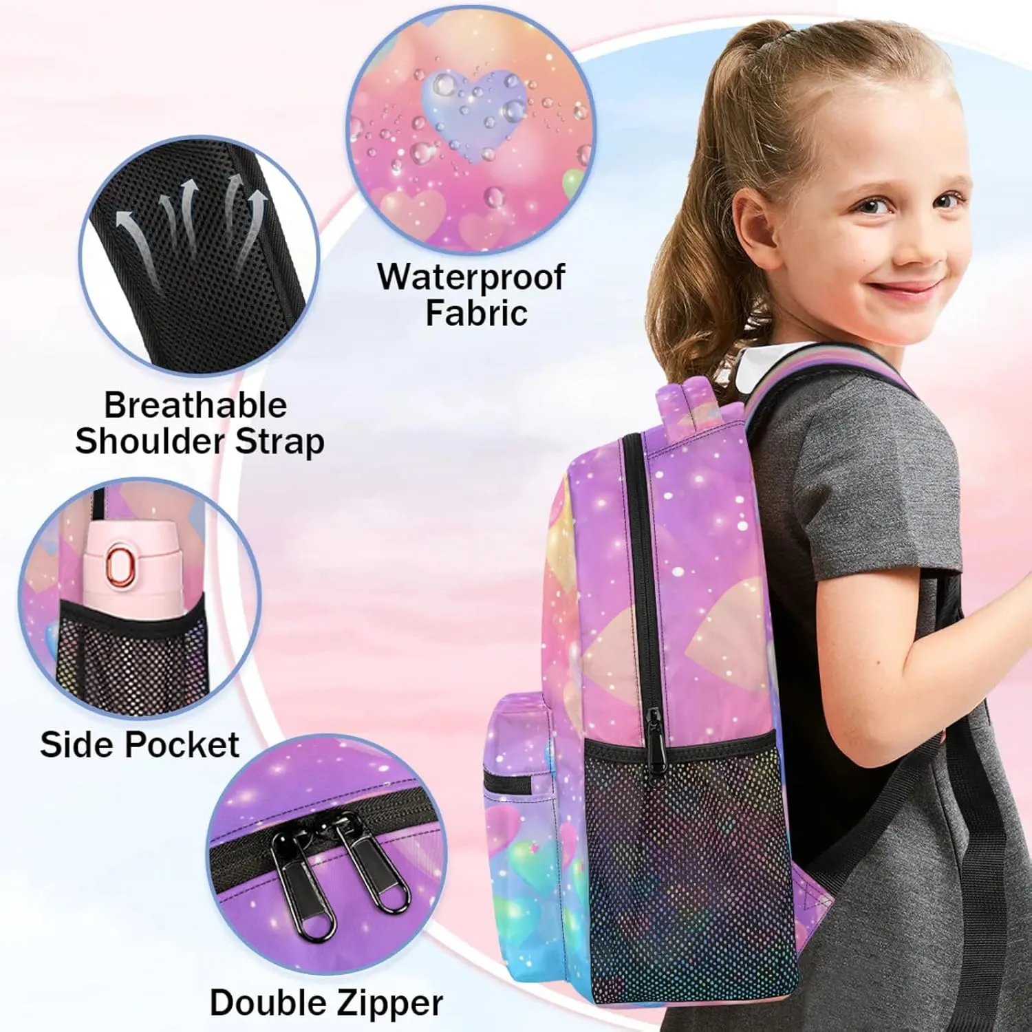 Glitter Love Heart Large Backpack Fashion Travel Backpacks for Business Women Men Casual Laptop Bag Waterproof Lightweight Shoulder Bags 16in