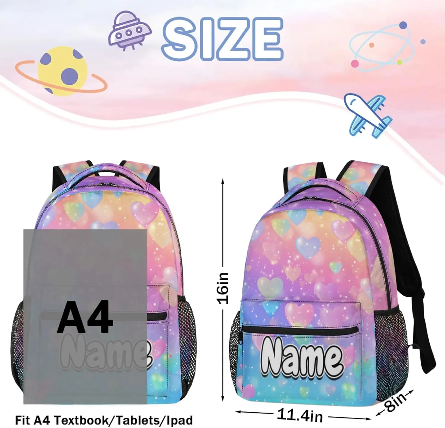 Glitter Love Heart Large Backpack Fashion Travel Backpacks for Business Women Men Casual Laptop Bag Waterproof Lightweight Shoulder Bags 16in