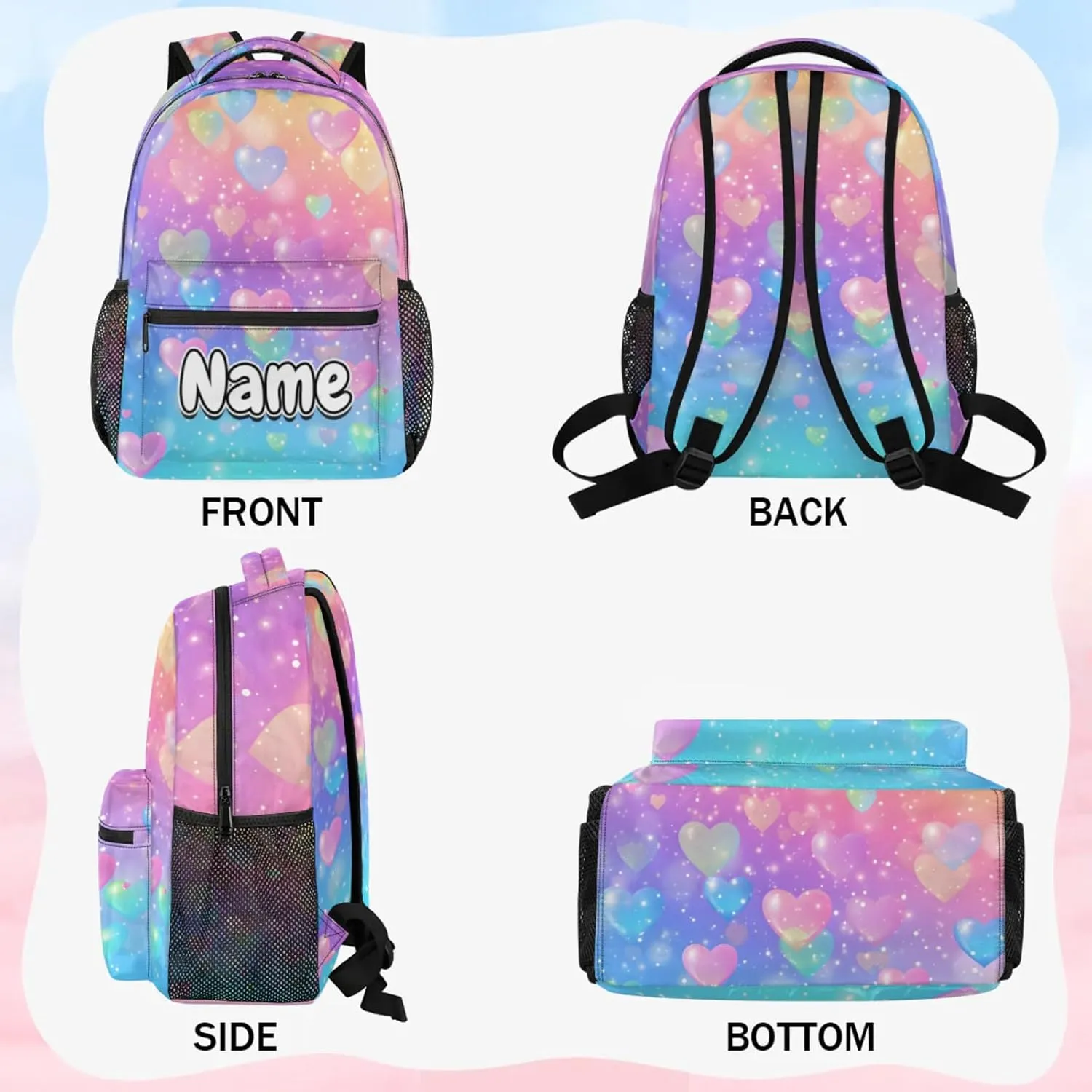 Glitter Love Heart Large Backpack Fashion Travel Backpacks for Business Women Men Casual Laptop Bag Waterproof Lightweight Shoulder Bags 16in