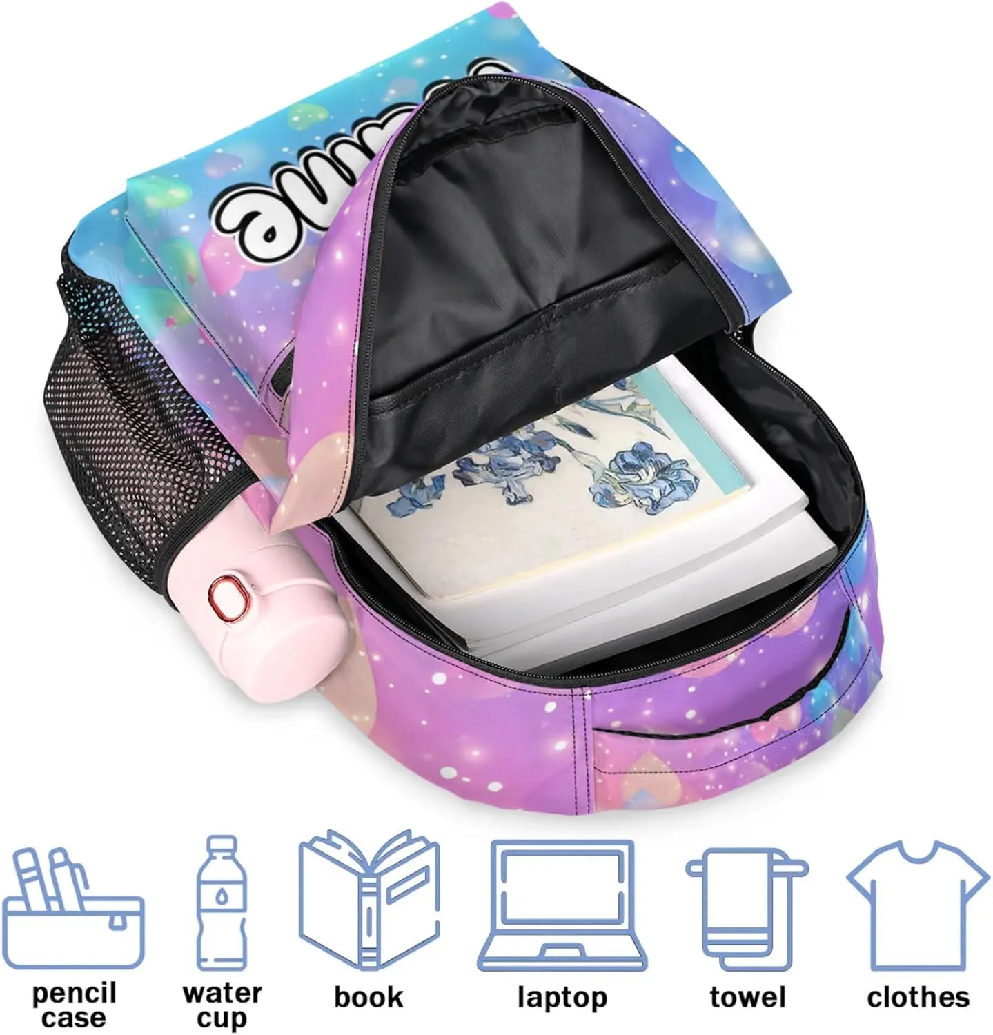 Glitter Love Heart Large Backpack Fashion Travel Backpacks for Business Women Men Casual Laptop Bag Waterproof Lightweight Shoulder Bags 16in