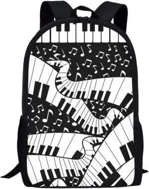 GLUDEAR Canvas Backpack Cute Black White Piano Keys Print Lightweight Teen Girls Backpacks School Book Bags,Creative Music Notes