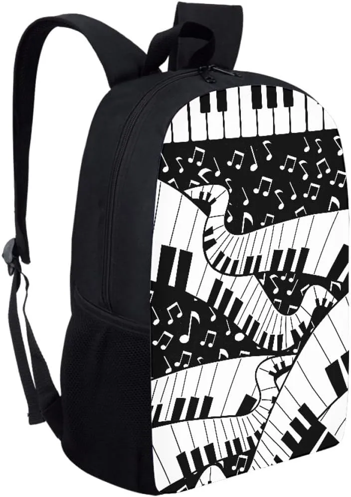 GLUDEAR Canvas Backpack Cute Black White Piano Keys Print Lightweight Teen Girls Backpacks School Book Bags,Creative Music Notes