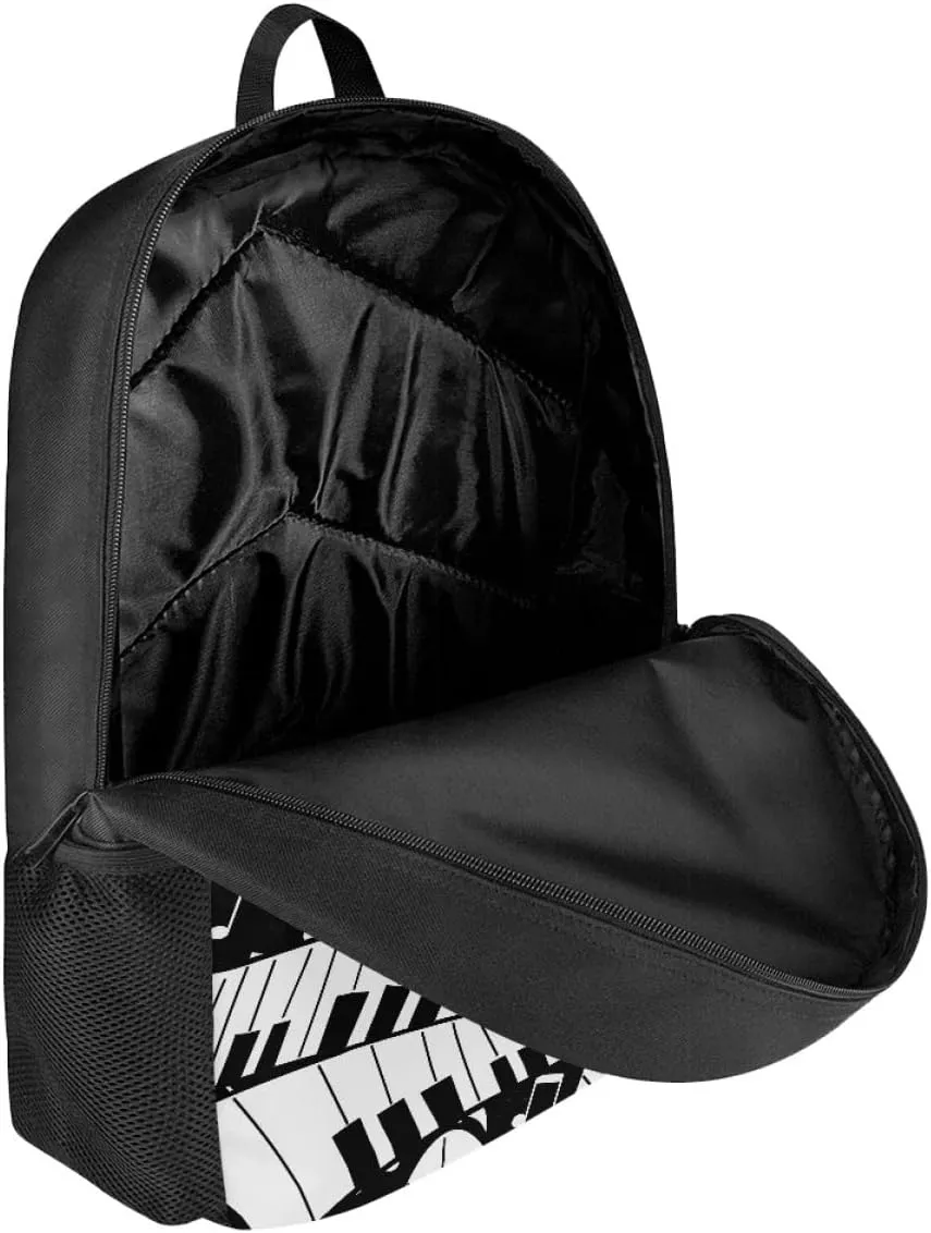 GLUDEAR Canvas Backpack Cute Black White Piano Keys Print Lightweight Teen Girls Backpacks School Book Bags,Creative Music Notes