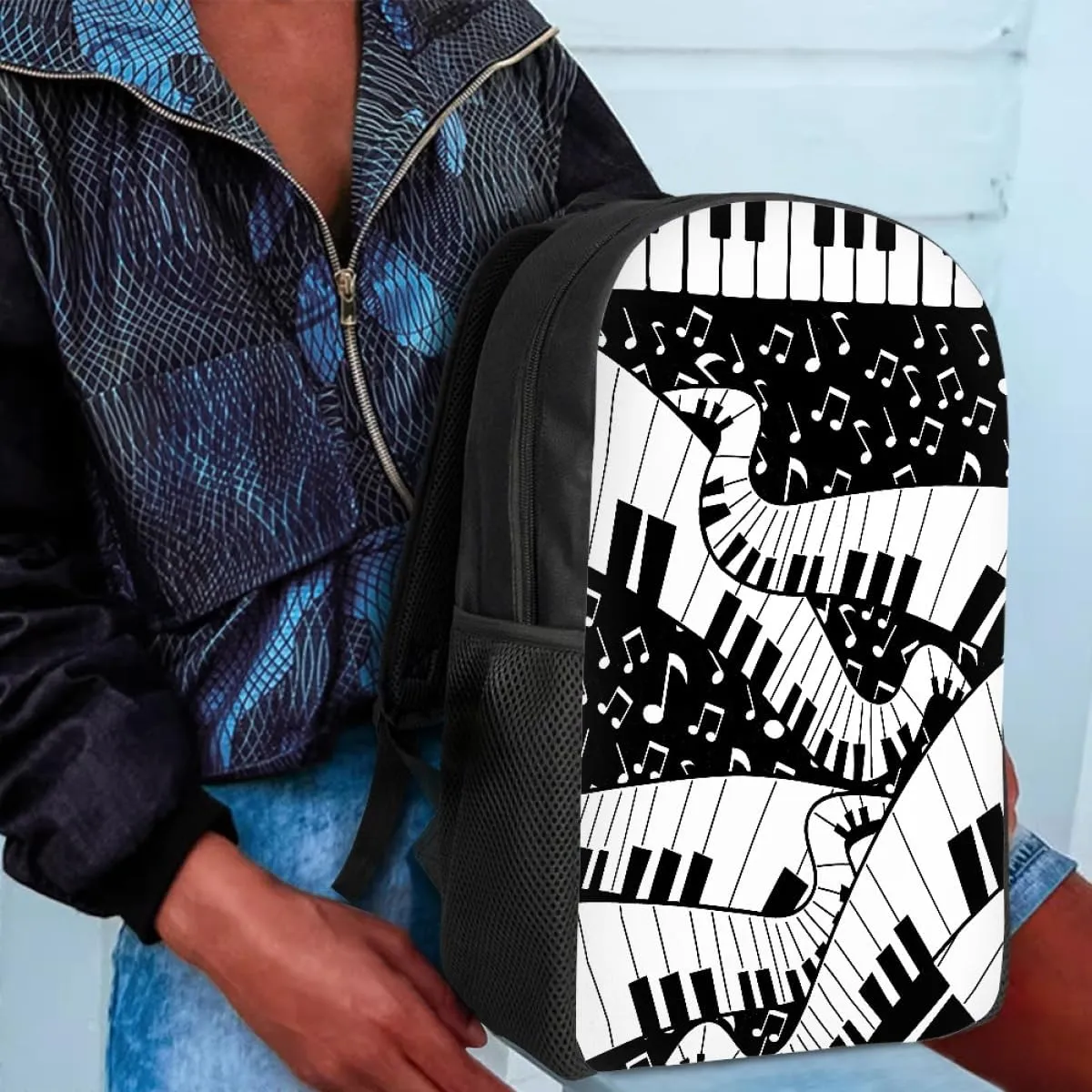 GLUDEAR Canvas Backpack Cute Black White Piano Keys Print Lightweight Teen Girls Backpacks School Book Bags,Creative Music Notes