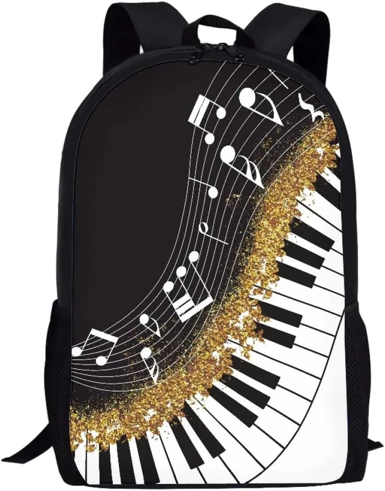 GLUDEAR Canvas Backpack Cute Black White Piano Keys Print Lightweight Teen Girls Backpacks School Book Bags,Music Notes