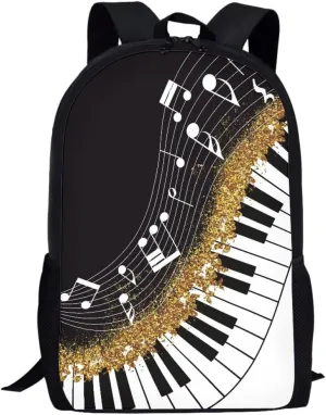 GLUDEAR Canvas Backpack Cute Black White Piano Keys Print Lightweight Teen Girls Backpacks School Book Bags,Music Notes