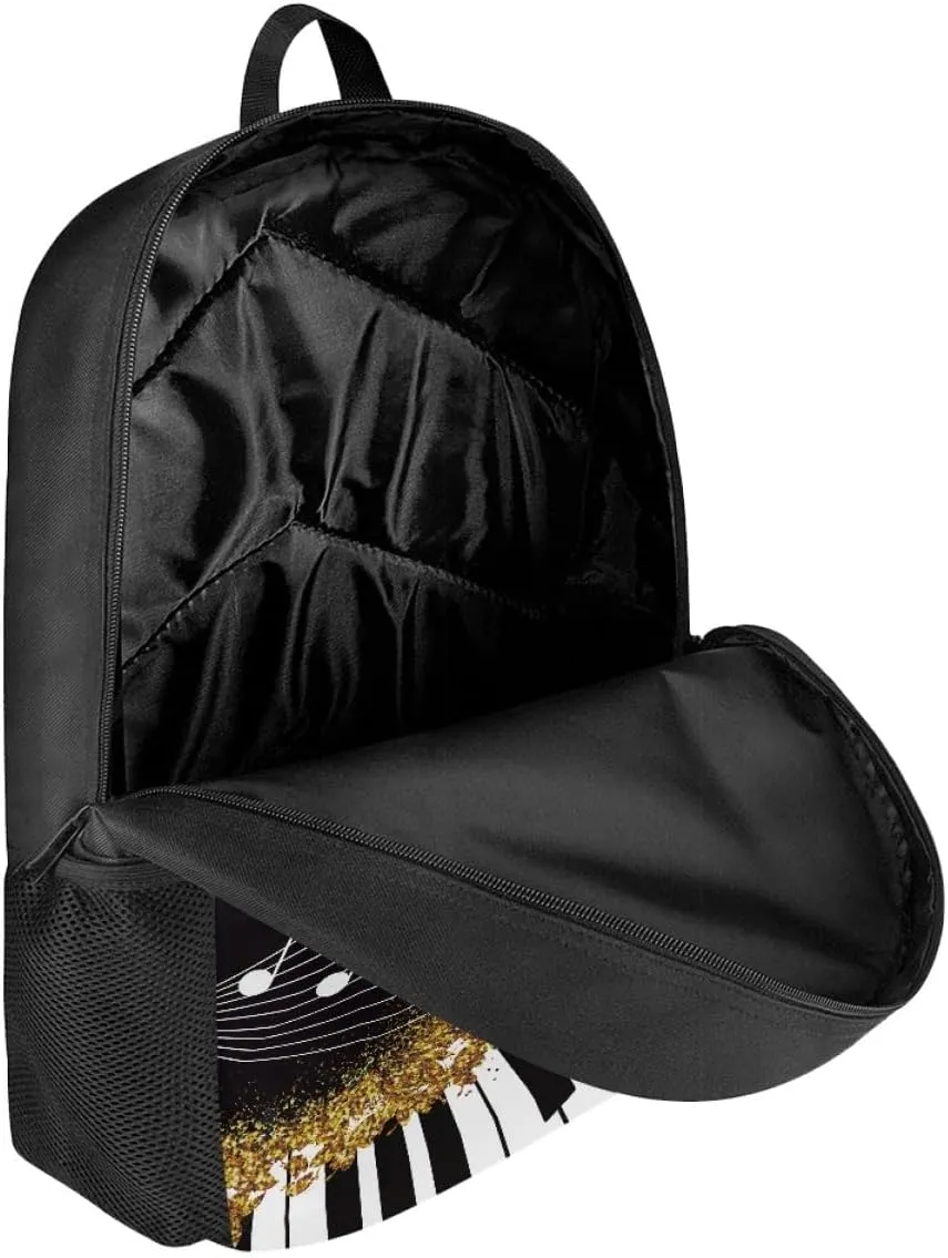 GLUDEAR Canvas Backpack Cute Black White Piano Keys Print Lightweight Teen Girls Backpacks School Book Bags,Music Notes