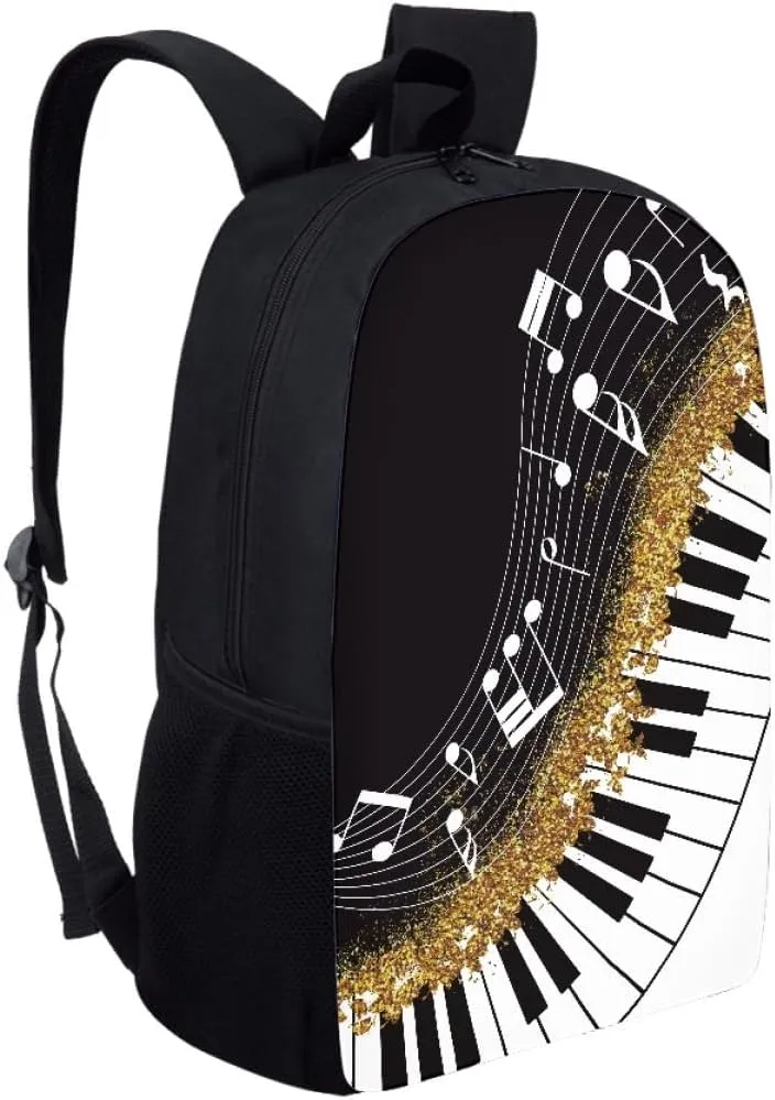 GLUDEAR Canvas Backpack Cute Black White Piano Keys Print Lightweight Teen Girls Backpacks School Book Bags,Music Notes