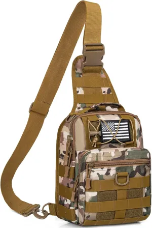 GMAK Tactical Sling Bag for Men, Small Tactical Shoulder Bag Backpack, Outdoor Military Rover Bags Travel Hiking Daypack, Tactical EDC Crossbody Chest Bag Pack for Hiking, Cycling, Hunting, Khaki Camo