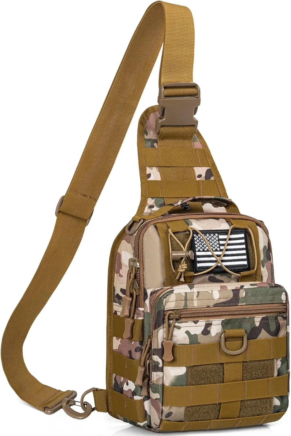 GMAK Tactical Sling Bag for Men, Small Tactical Shoulder Bag Backpack, Outdoor Military Rover Bags Travel Hiking Daypack, Tactical EDC Crossbody Chest Bag Pack for Hiking, Cycling, Hunting, Khaki Camo