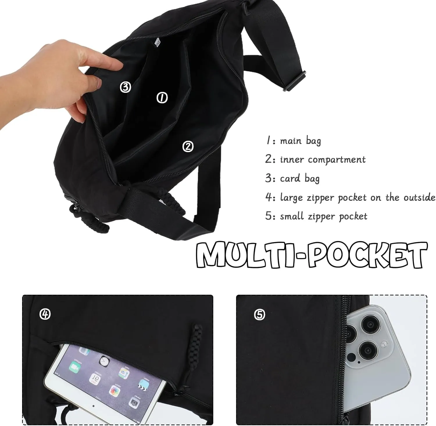 GOKTOW Crescent Hobo Crossbody Bag, Nylon Dumpling Shoulder Bag for Women Trendy Travel Sling Carryall Purses Bag
