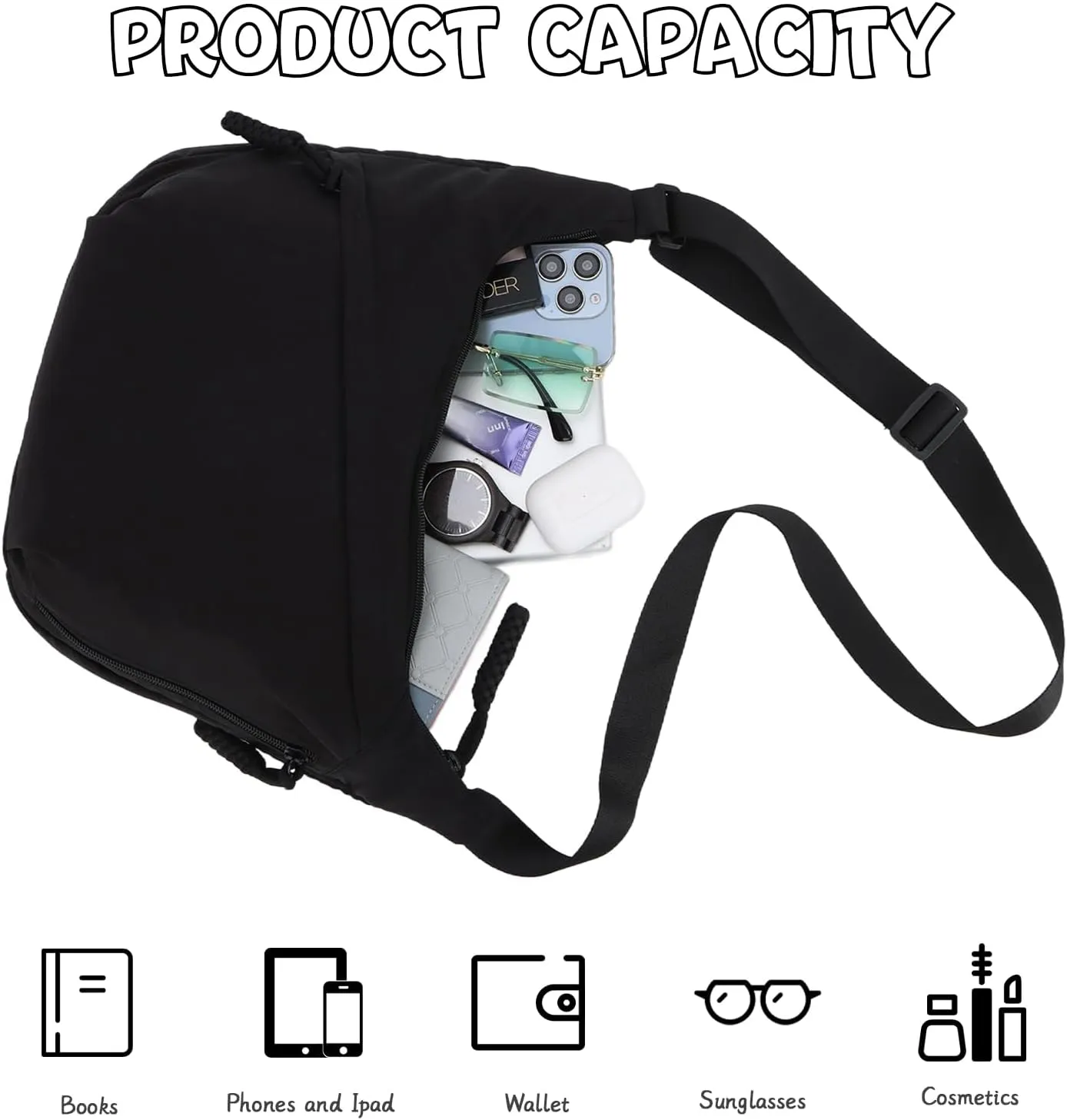 GOKTOW Crescent Hobo Crossbody Bag, Nylon Dumpling Shoulder Bag for Women Trendy Travel Sling Carryall Purses Bag