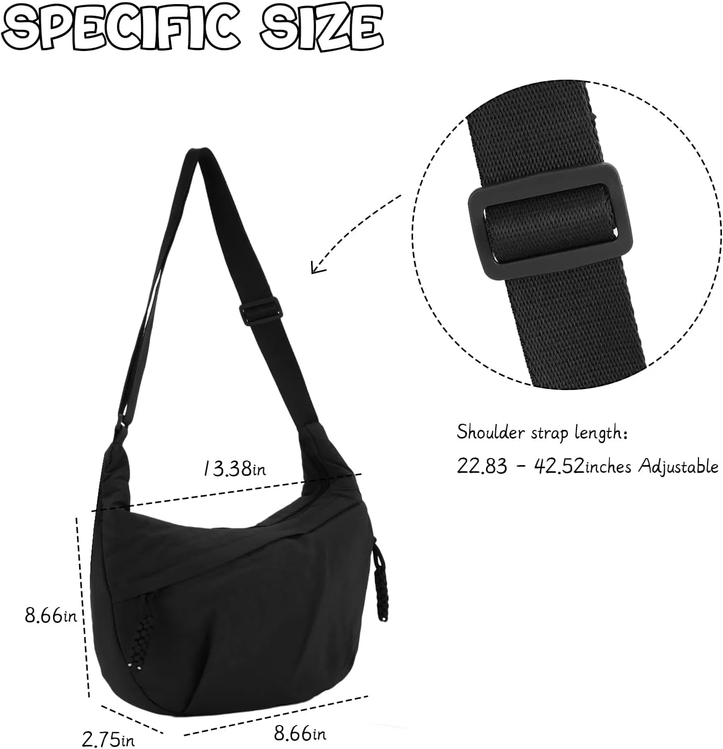 GOKTOW Crescent Hobo Crossbody Bag, Nylon Dumpling Shoulder Bag for Women Trendy Travel Sling Carryall Purses Bag