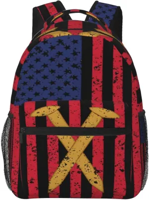 Golden Spike Railroad Spike American Flag Casual Backpacks Sport Backpack Travel Rucksack Canvas Daypack Workout Bags with Pockets for Gym Working Hiking