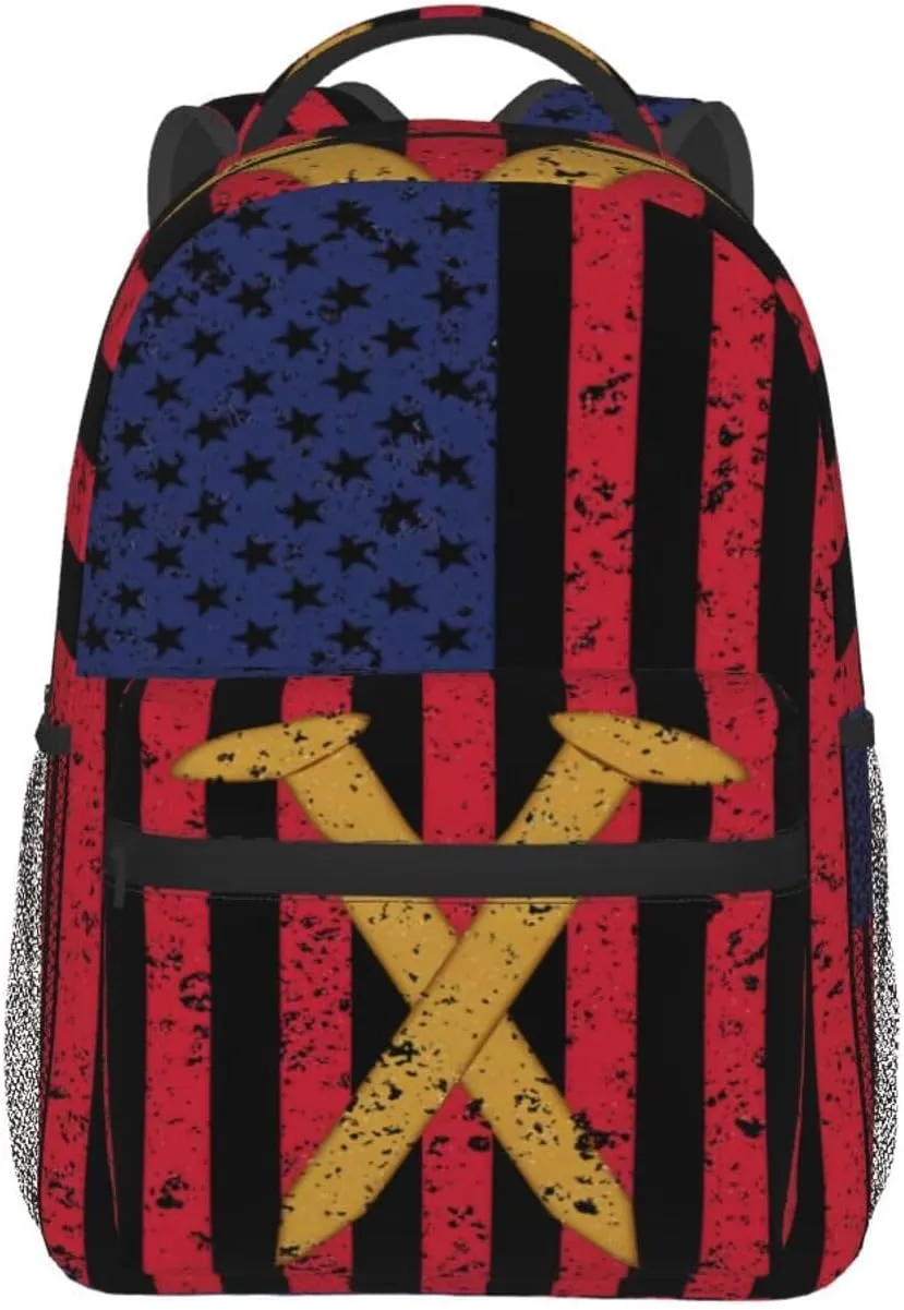 Golden Spike Railroad Spike American Flag Casual Backpacks Sport Backpack Travel Rucksack Canvas Daypack Workout Bags with Pockets for Gym Working Hiking