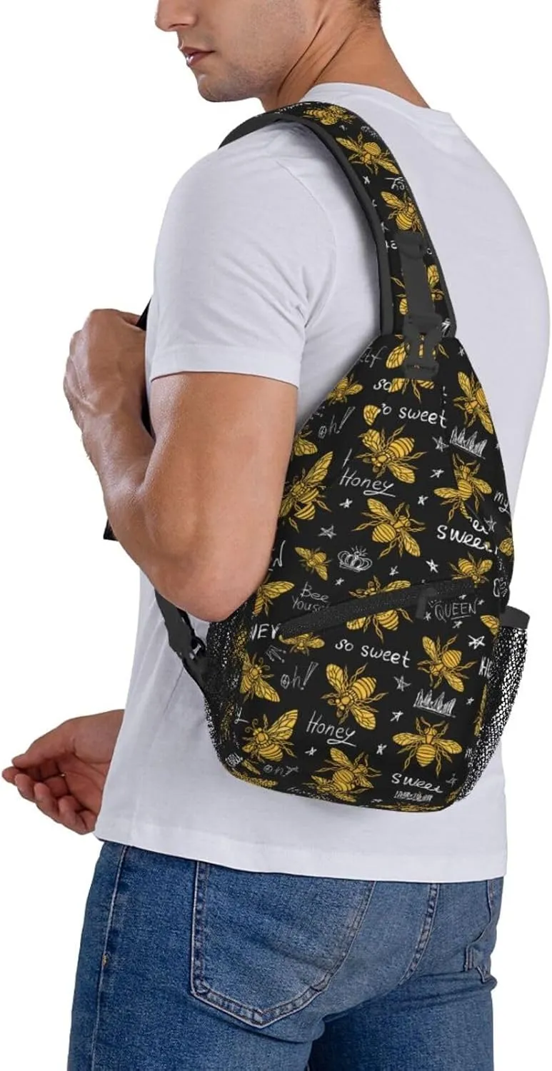 Golden Sweet Honey Bee Queen Cross Chest Bag Diagonally Hiking Crossbody Bag Travel Shoulder Daypack Lightweight Sling Backpack Cycling Daypacks Fitness Chest Backpacks