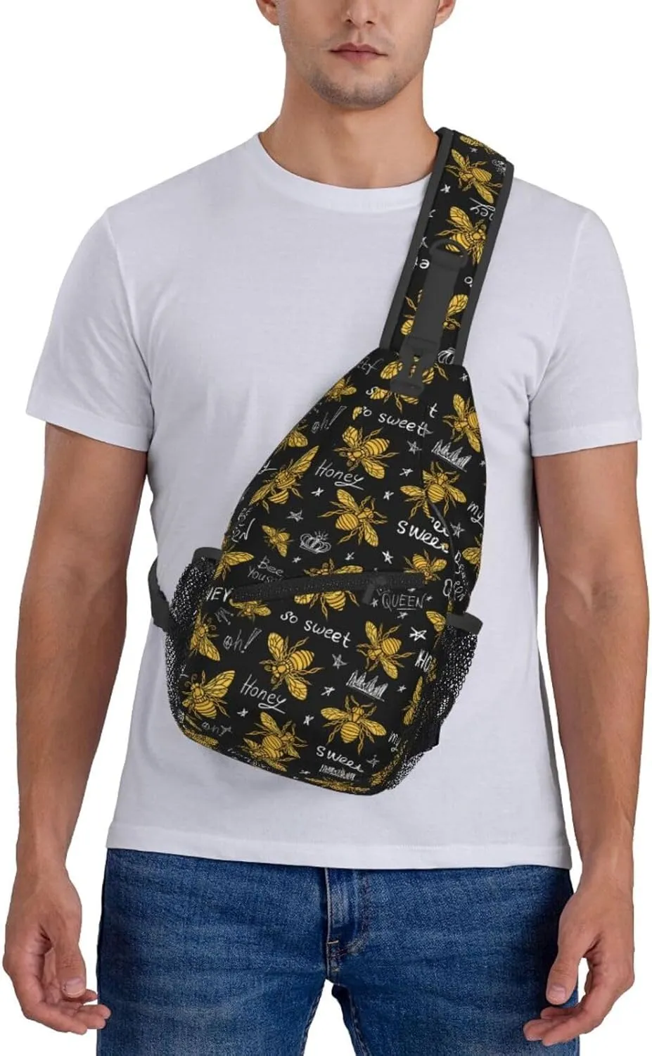 Golden Sweet Honey Bee Queen Cross Chest Bag Diagonally Hiking Crossbody Bag Travel Shoulder Daypack Lightweight Sling Backpack Cycling Daypacks Fitness Chest Backpacks