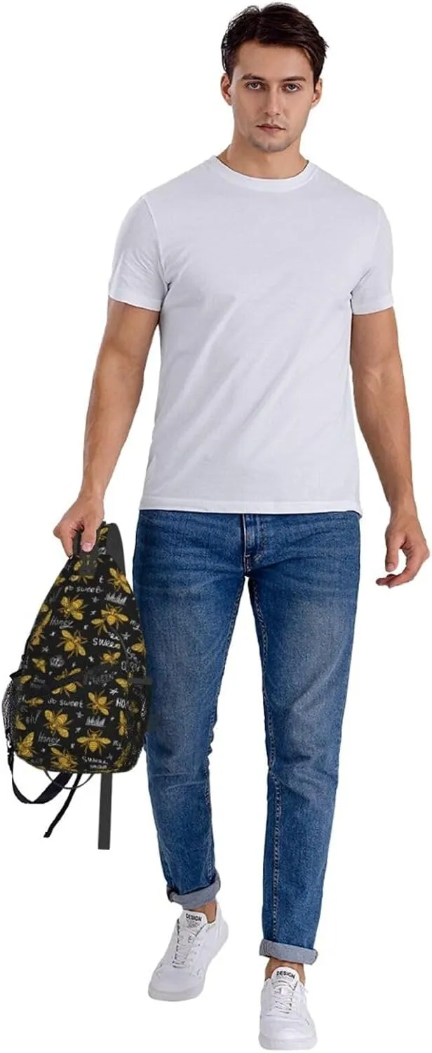 Golden Sweet Honey Bee Queen Cross Chest Bag Diagonally Hiking Crossbody Bag Travel Shoulder Daypack Lightweight Sling Backpack Cycling Daypacks Fitness Chest Backpacks
