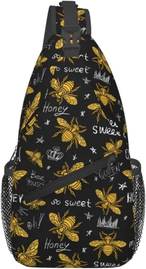 Golden Sweet Honey Bee Queen Cross Chest Bag Diagonally Hiking Crossbody Bag Travel Shoulder Daypack Lightweight Sling Backpack Cycling Daypacks Fitness Chest Backpacks