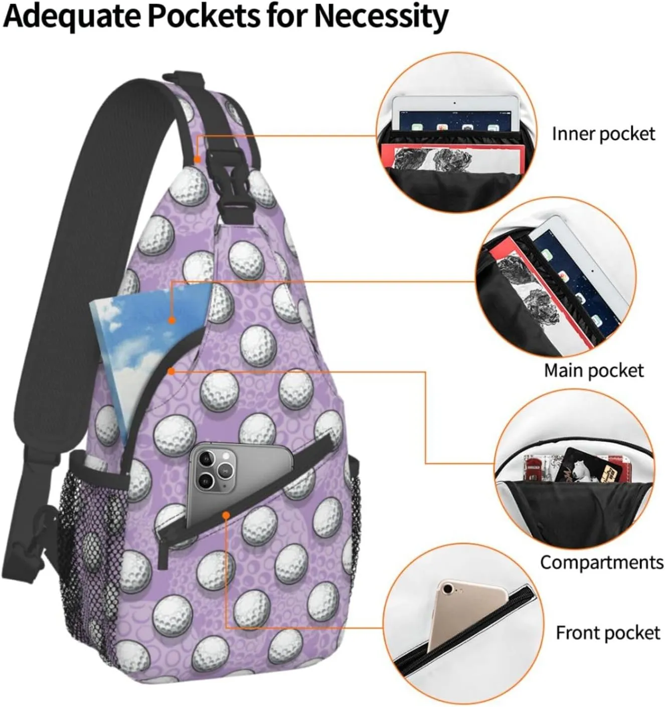 Golf Sling Backpack Chest Bag Crossbody Shoulder Bag Gym Cycling Travel Hiking Daypack For Men Women