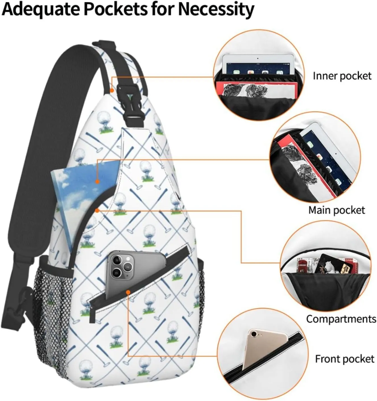 Golf Sling Backpack Chest Bag Crossbody Shoulder Bag Gym Cycling Travel Hiking Daypack For Men Women