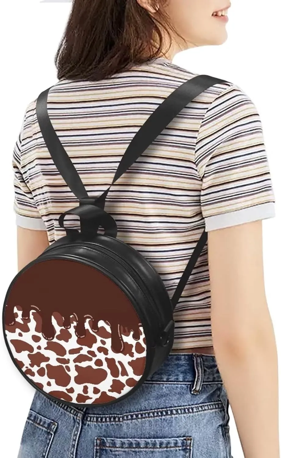 Gomyblomy Girls Womens Shoulder Handbag Casual Round Purse Zipper PU Leather Satchel with Adjustable Straps
