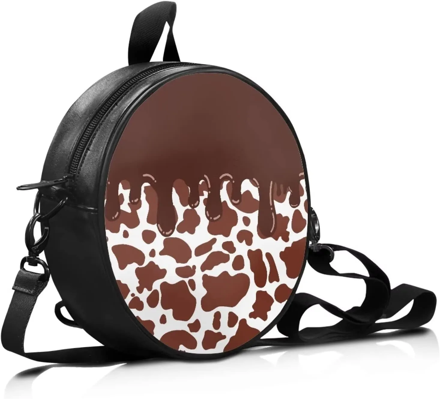 Gomyblomy Girls Womens Shoulder Handbag Casual Round Purse Zipper PU Leather Satchel with Adjustable Straps