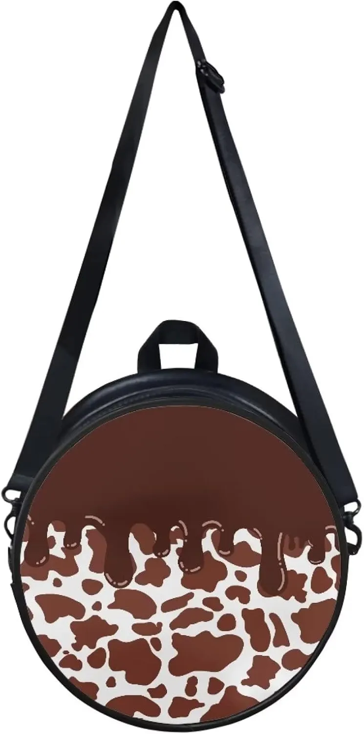 Gomyblomy Girls Womens Shoulder Handbag Casual Round Purse Zipper PU Leather Satchel with Adjustable Straps