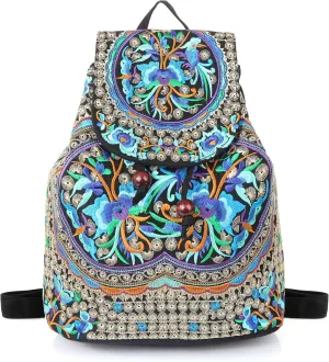 Goodhan Vintage Embroidered Women Backpack Ethnic Travel Handbag Shoulder Bag Large Version