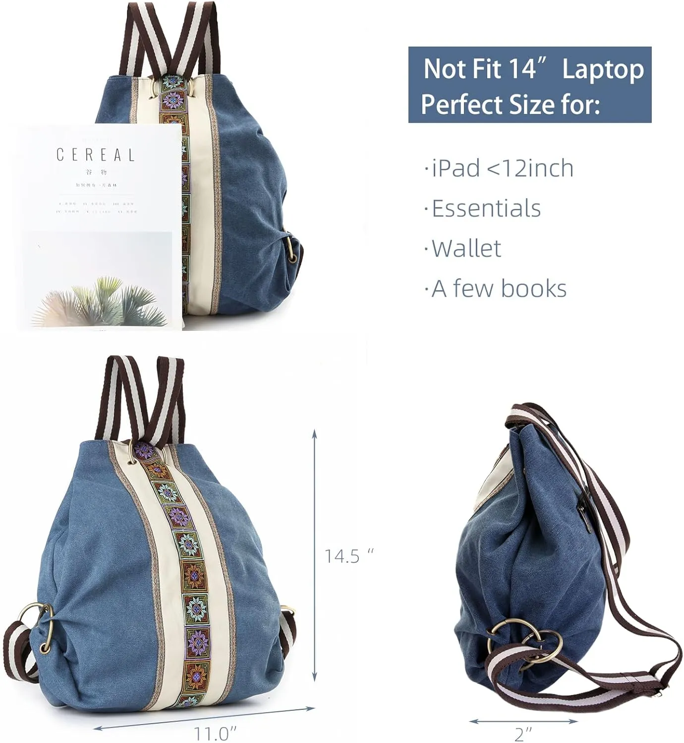 Goodhan Women Canvas Backpack Daypack Casual Shoulder Bag, Vintage Heavy-duty Anti-theft Travel Backpack (Dark Blue)