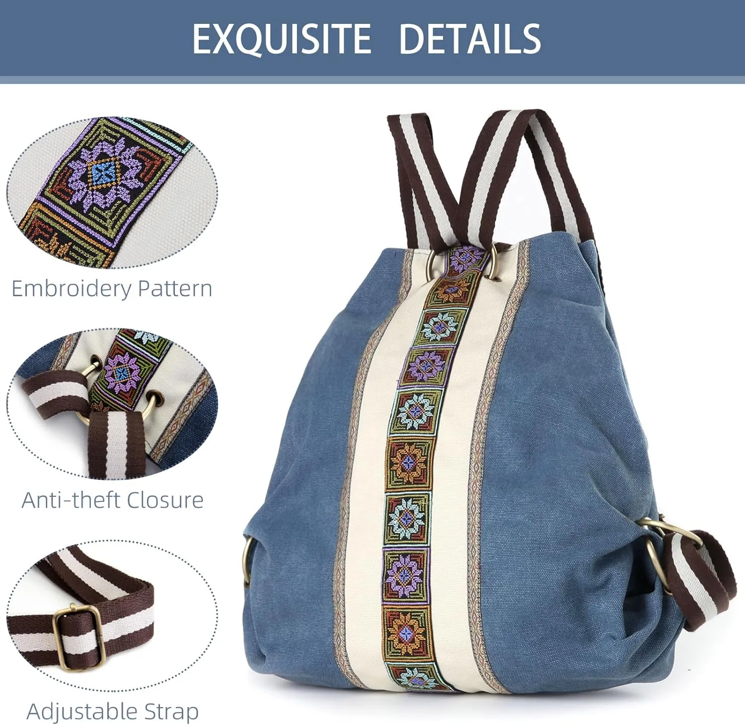 Goodhan Women Canvas Backpack Daypack Casual Shoulder Bag, Vintage Heavy-duty Anti-theft Travel Backpack (Dark Blue)