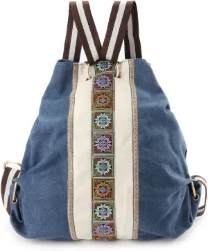 Goodhan Women Canvas Backpack Daypack Casual Shoulder Bag, Vintage Heavy-duty Anti-theft Travel Backpack (Dark Blue)