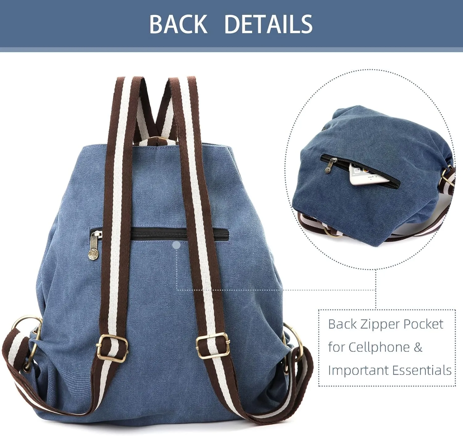 Goodhan Women Canvas Backpack Daypack Casual Shoulder Bag, Vintage Heavy-duty Anti-theft Travel Backpack (Dark Blue)